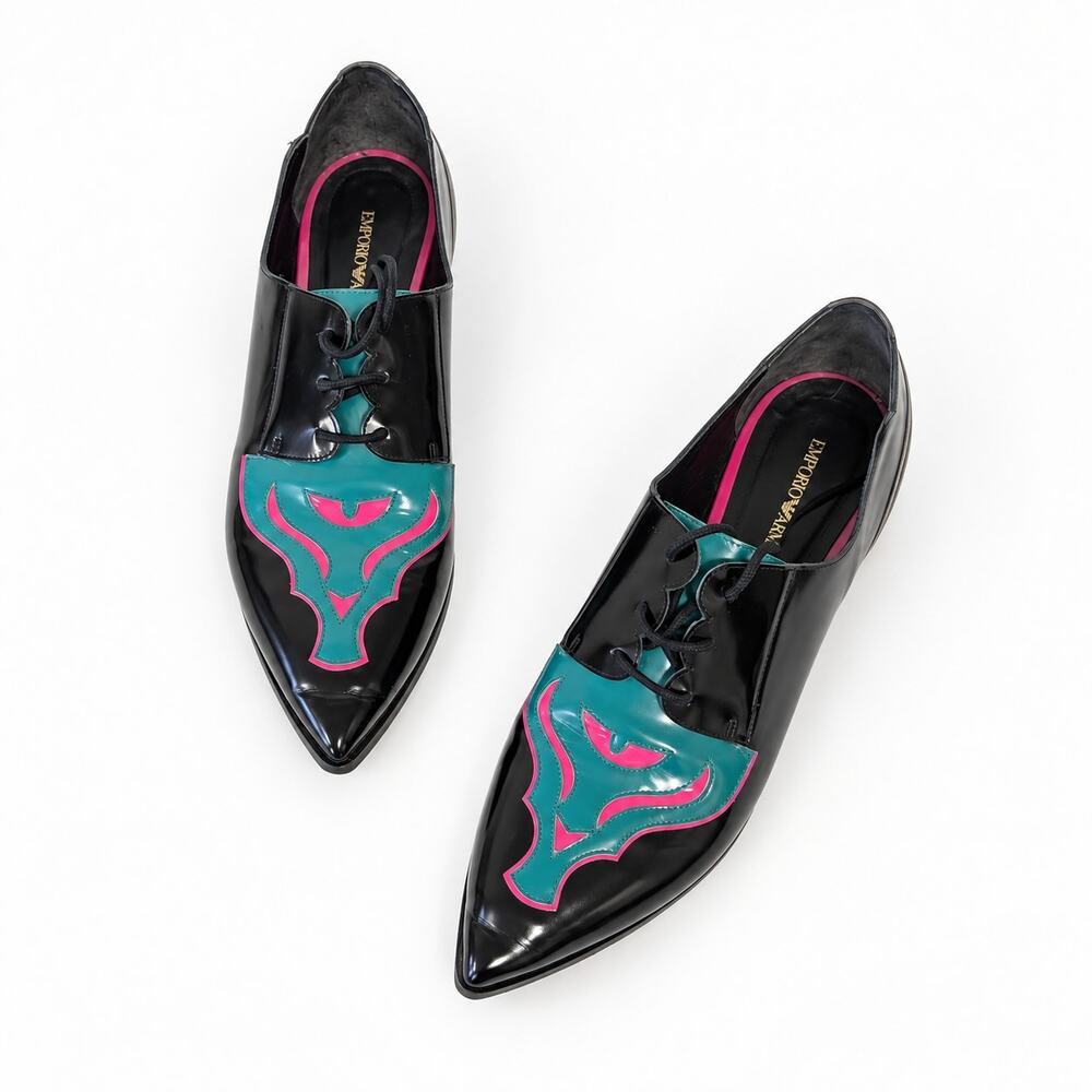 Emporio Armani Black Patent Leather Pointed Toe Oxfords EU 39